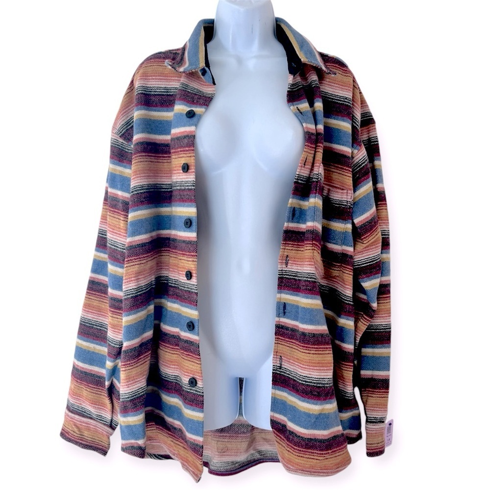 SIERRA PACIFIC Wool Blanket Knit Striped Shirt Jacket Unisex Men L Women XL